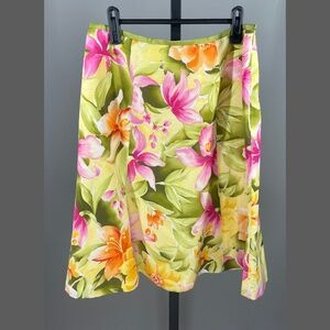Talbots Skirt Womens 8 yellow pink orange tropical floral cotton silk summer
